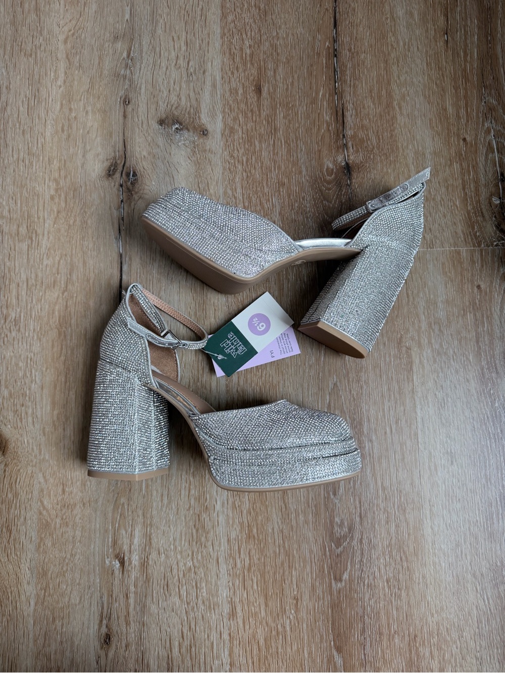 NWT BarbieCore Silver Glitter Platform Block Heel Sandals